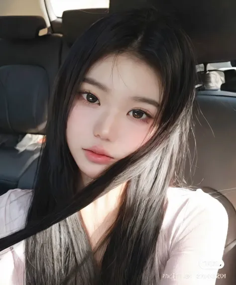 a closeup of a woman with long black hair sitting in a car, muchacha coreana, chica linda-cara-fina, Young cute pale asian face, pale korean adorable face, joven y adorable rostro coreano, ulzzang, beautiful asian girl, hermosa mujer surcoreana, linda cara...