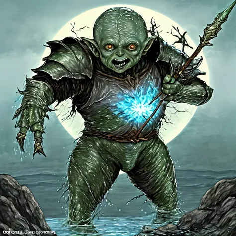 Golum, the Lord of the Rings character, wears armor with the water element and uses a spear that has the power of water