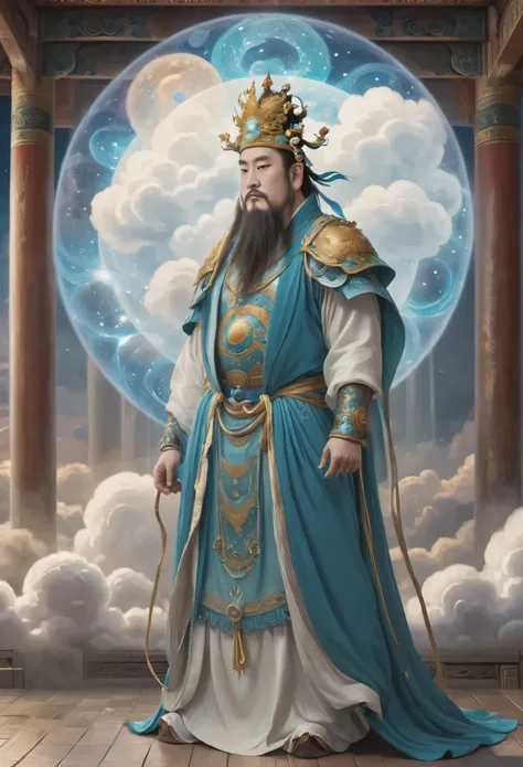 (masterpiece, best quality:1.2), yongle_style,1man,cloud,celestial crown,animated