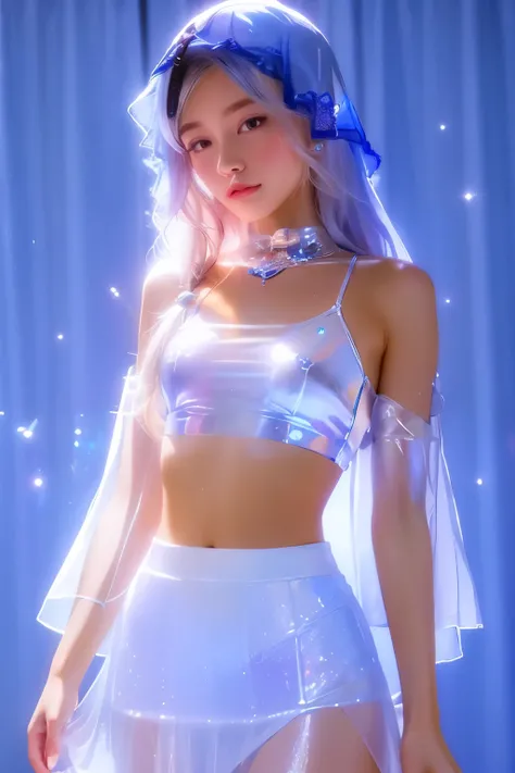 1 girl,clear water,blue butterfly,Pure white gauze skirt,sparkling