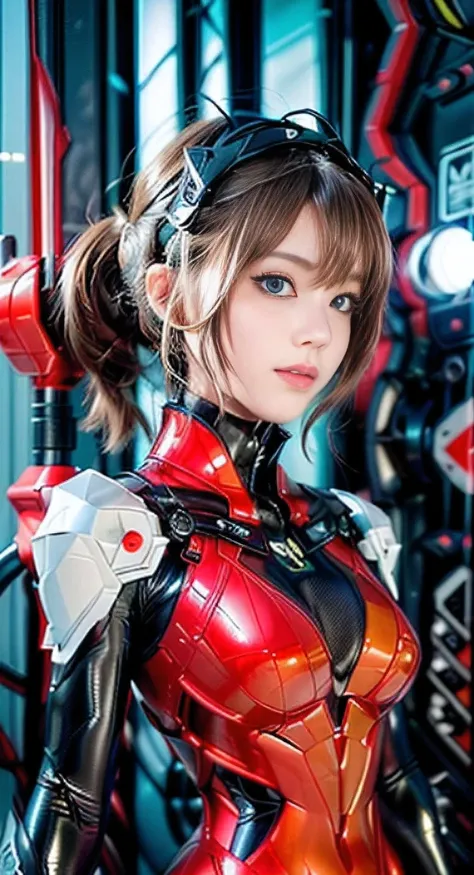 (full body),(realistic),photo shoot,highest quality,(perfect proportions: 1.1),(from below:1.2),dynamic angle, ((Soryu Asuka Langley,Soryu Asuka Langley Plug suit 02:1.5),(cyber punk:1.2,Narrow and dark sci-fi spaceship cockpit:1.1,,Curved interior, Hologr...