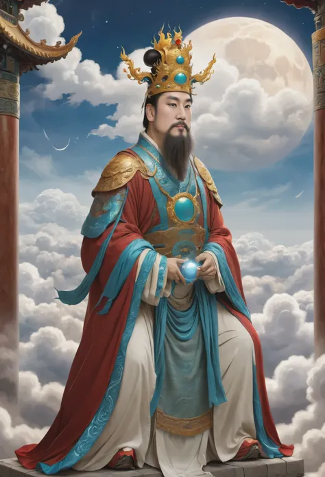 (masterpiece, best quality:1.2), yongle_style,1man,cloud,celestial crown,animated