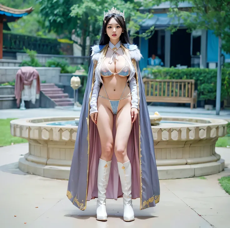 Araf woman in bikini and cape posing for photo, full body xianxia, long legged girl，put on boots，huge breasts，Beautiful fantasy queen, 穿着fantasy costumes, Gorgeous role play, Queen of the Sea Mu Yanling, cosplay photos, fantasy costumes, Anime Girls Cospla...