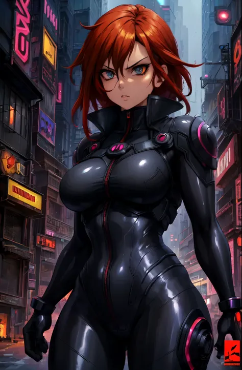 arafed woman in a black latex suit standing in a city, black widow, stylized urban fantasy artwork, redhead female cyberpunk, glossy digital painting, comic digital art, cutesexyrobutts, commission for high res, 8k comic art, epic digital art illustration,...