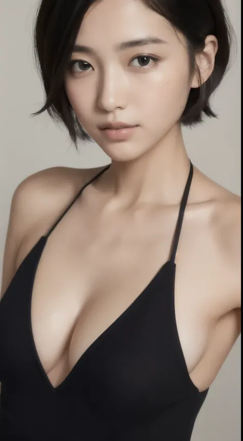 ((highest quality, 8K, masterpiece: 1.3)), sharp focus: 1.2, Beautiful Japanese woman with perfect style: 1.4,  Random hairstyles for short hair or updo、black hair, camisole、cleavage、No bra,nipples are transparent、 Highly detailed face and skin texture, fi...