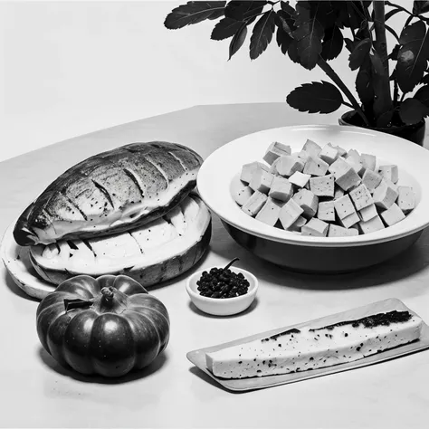 Colorless drawing of typical Chilean foods