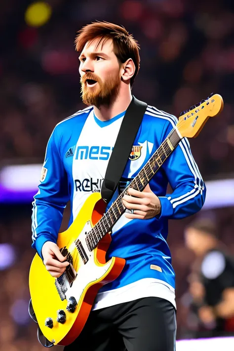 lionel messi rockero, ropa de rockero, concierto, messi toca guitarra rock