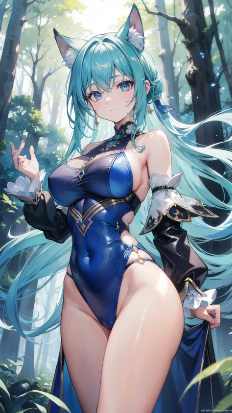 32k, best quality, ultra high res, HDR, UHD, extremely detailed CG, unity 32k wallpaper, happy girl, in the center, looking at camera, approaching perfection, dynamic, (with shades of blue ((forest green 1.5)))), very detailed, digital painting, artステーション,...