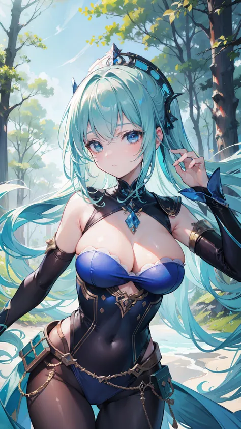 32k, best quality, ultra high res, HDR, UHD, extremely detailed CG, unity 32k wallpaper, happy girl, in the center, looking at camera, approaching perfection, dynamic, (with shades of blue ((forest green 1.5)))), very detailed, digital painting, artステーション,...