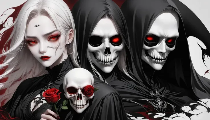 alafd image，one was wearing a black robe、man holding red rose, the grim reaper, grim reaper, beautiful male grim reaper, reaper ...