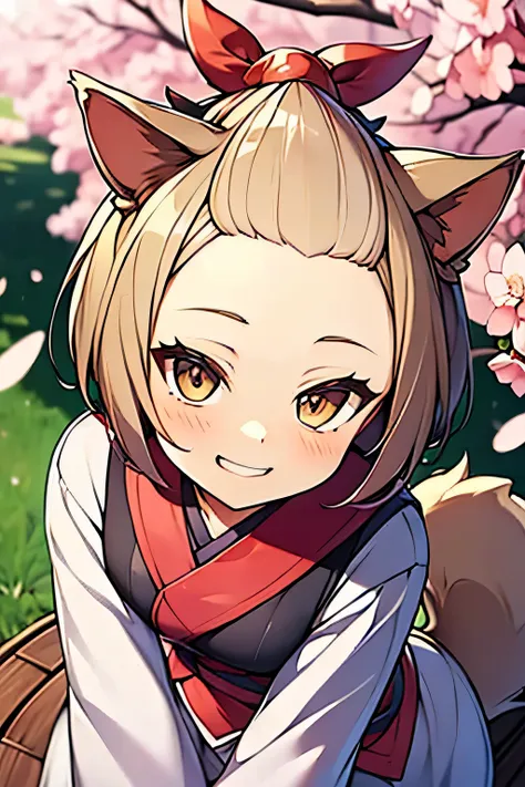 masterpiece, super detail, best quality, pretty girl, ashblossom, smug face, forehead, animal ears, animal tail, (slender), whit...