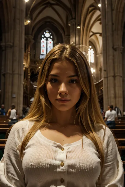 chica rubia en la catedral de covadonga asturias