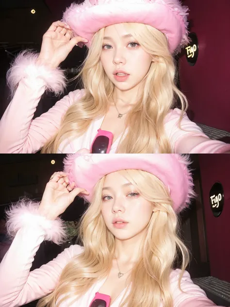 mujer rubia vestida de rosa con sombrero rosa y gafas de sol, ulzzang, parque roseanne de blackpink, bella delfina, aesthetic!!!!!! genio femenino, imagen filtrada, ava max, very aesthetic!!!!!!, Lalisa Manoban de Blackpink, Muchacha rosada, jossi de black...