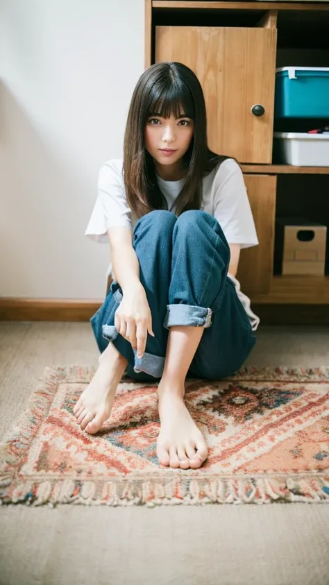 (Raw photo, highest quality)(8K, highest quality, masterpiece: 1.2), Super detailed, super resolution Foot girl next door cute reality barefoot real
