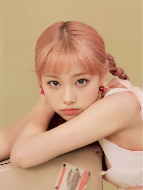 there is a young woman sitting on a suitcase with her hands on her head, portrait of jossi do blackpink, parque roseanne de blackpink, jossi do blackpink, retrato de jisoo blackpink, lalisa manobal, Lalisa Manoban do Blackpink, jia, Jisoo do Blackpink, est...