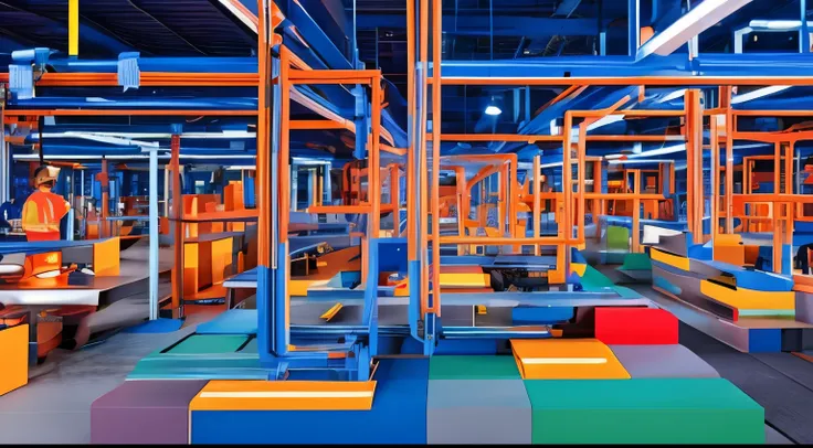 a super modern factory controlled by a technological smartphone, many connected devices, 5g highlight, vibrant colors, intense l...