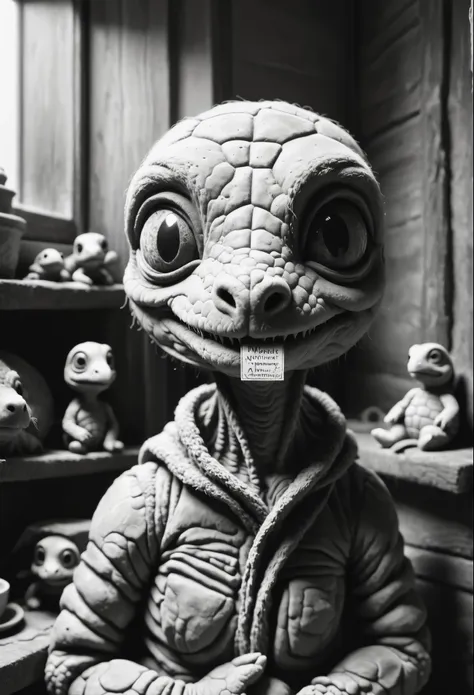 black and white photo of a small stuffed animal, mother portrait, aнтон семенов, clay character, inspired by e. t. a. hoffmann, ...