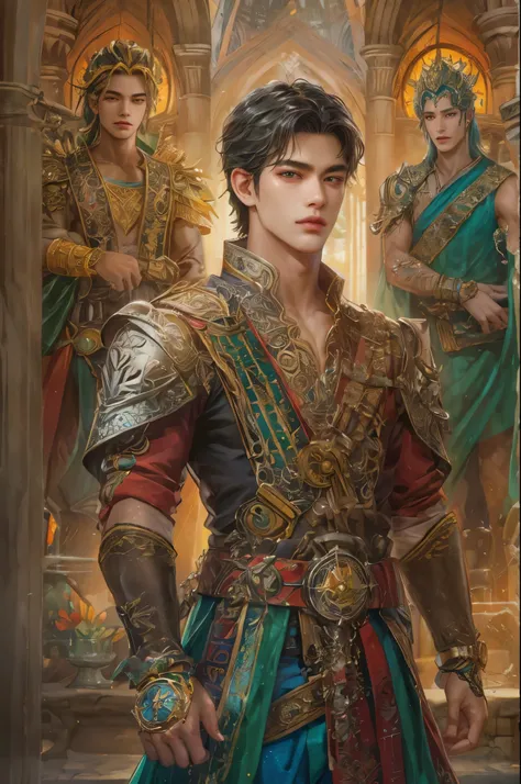 (masterpiece, top quality, best quality, official art, beautiful and aesthetic:1.2), boy, handsome, short hair, extreme detailed faces, Encantadia character in male version, Philippine series Encantadia, diwata male version , colorful, highest detailed, (p...