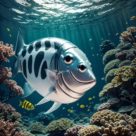 A chrome Lantern Fish rendered in vector graphics