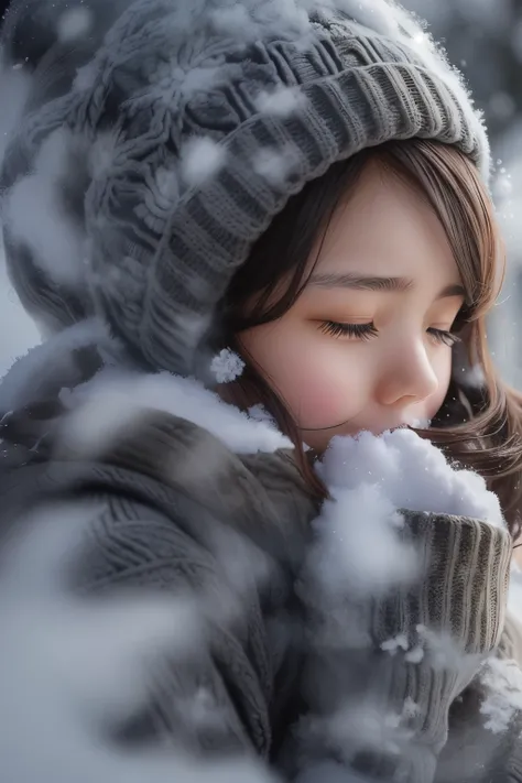 winter, landscape, snow, cold, trembling, snot, breathe, snot, outdoor, 1 girl, one person