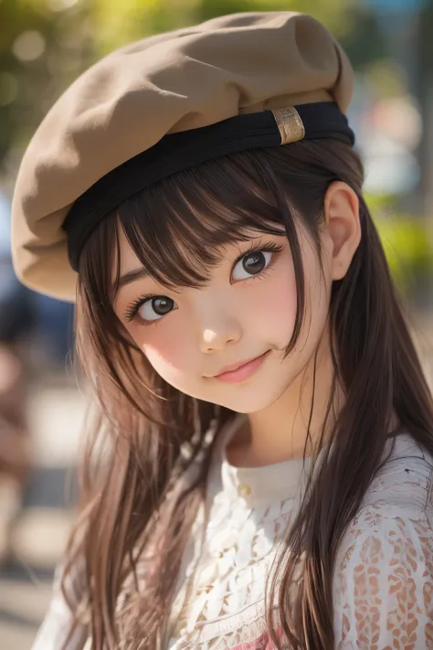 (( sfw: 1.4)), (( detailed face)), (( sfw, beret , smile , outdoor, 1 girl)), ultra high resolution, (realistic: 1.4), raw photo...