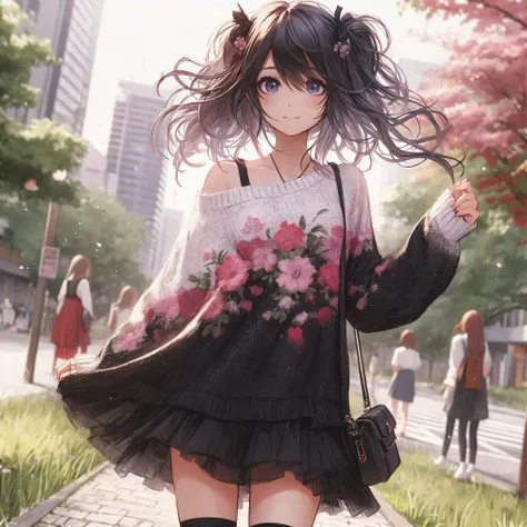 anime girl with long hair walking down a sidewalk in a city, anime style. 8k, artwork in the style of guweiz, cute anime girl, anime style 4 k, beautiful anime girl, realistic anime 3 d style, style anime, anime visual of a cute girl, guweiz, anime girl, c...