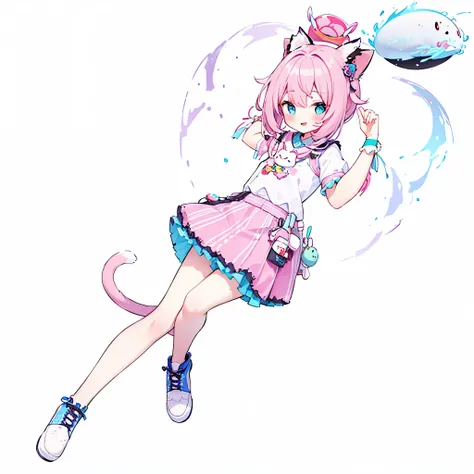 1 girl cat  pink hair blue eyes 