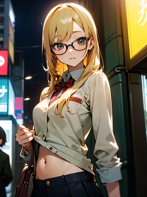 girl、blonde、Navel exposed、Shibuya、evening、high school student、glasses、opad pro,