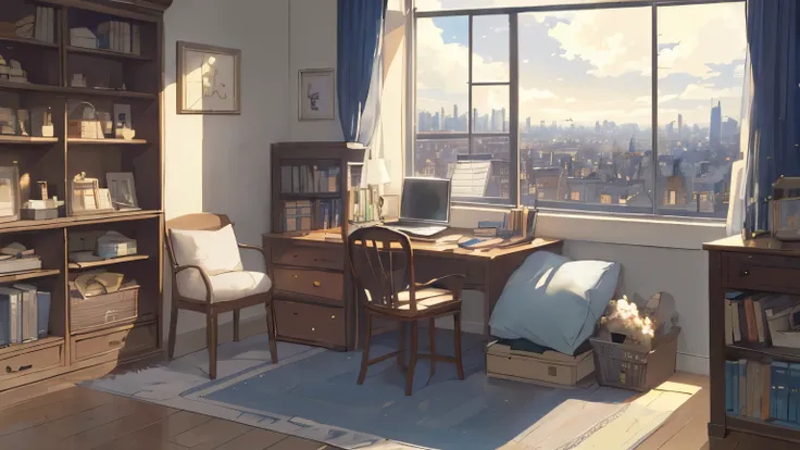 (masterpiece:1.2), highest quality,pixiv,cozy animation scene,
scenery, cityscape, city, nullscraper, building, window, cloud, null, food, indoors, computer, Book, bed, table, clock, pillow, there are no humans, Chair, cake, monitor, cup, dish, nullline, L...