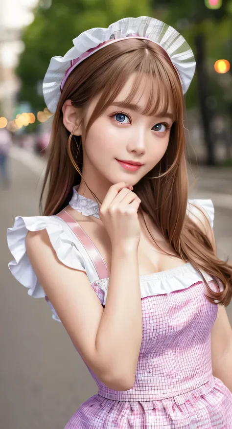 Angelic very beautiful cute young girl,
Beautiful detailed eyes, 
Detailed double eyelids,
(Soft Saturation: 1.3), 
(Fair skin: 1.3),v-line jaw,
(Large eyes:1.4),
Long straight brown hair, 
see-through bangs,(17 yo:1.3),
Sharp Focus,
beautiful detailed fac...