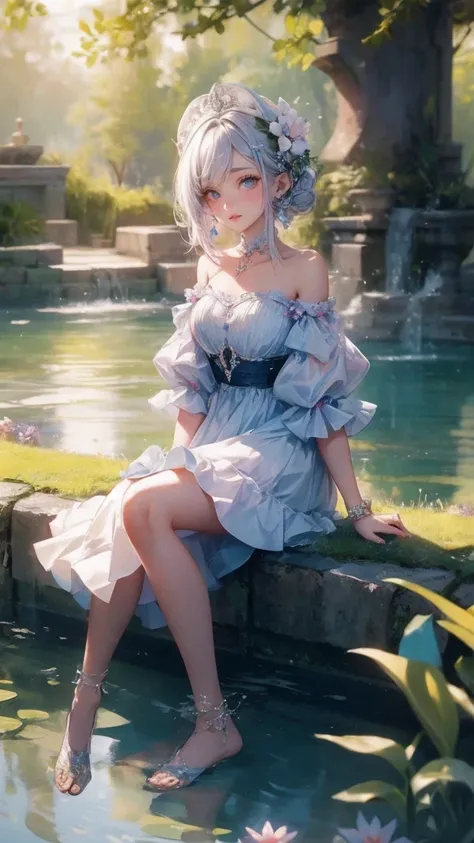 masterpiece, best quality, extremely detailed CG unity 8k wallpaper, a magical pond in the evening, finely detailed, cinematic lighting, highres, flowers bloom，（（（Spring morning）））
.super wide angle（（（masterpiece）））, （（best quality））,（（Intricate details））,...