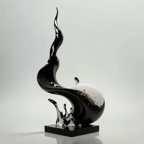 Sculpture of a black and white bird on a base, liquid sculpture, Black fluid simulation, 3 d sculpture octane rendering 8 k, 3 d sculpture 8 k octane rendering, 3D fluid simulation rendering, Glass Sculpture, Epic 3D abstract models, realistic Glass Sculpt...