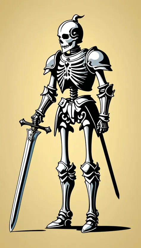 （（（Vector illustration））），Flat coating，Two-dimensional picture，（（Celluloid style）），（children illustration），side view，skeleton knight，（（minimalist art）），8K，masterpiece，Rich details