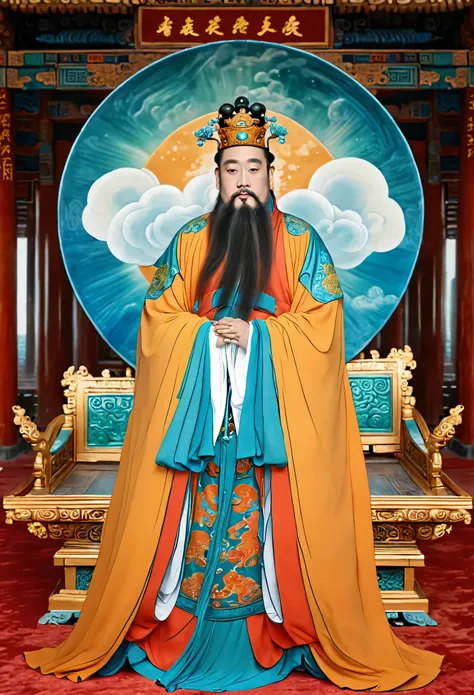 (masterpiece, best quality:1.2), yongle_style,1man,cloud,celestial crown,animated