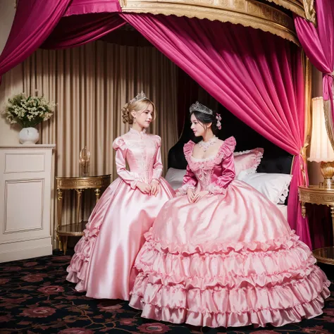 highest quality, masterpiece, highest resolution, artwork, super それにget used to it, many get used to it, get used to it, それにget used to it, romantic,woman, ((10 years old)),the girl is a princess,((dark pink satin fabric)),pink victorian dress, ((Gorgeous ...