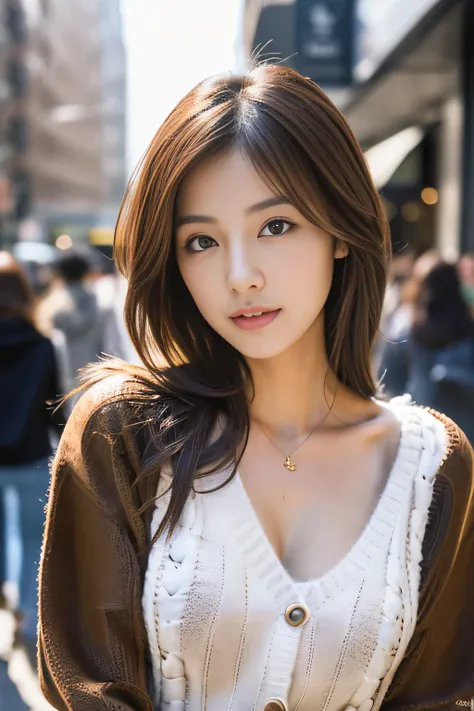 masterpiece, highest quality, Photoreal, Super detailed, finely, High resolution, 8k wallpaper, Professional, Advanced level of detail, ((College girl posing in the city:1.2)), slender Japanese woman,, detailed clavicle, Medium chest、perfect face, (Front f...