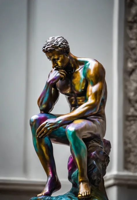 a modern take on the "thinker" Statue, 100% white background