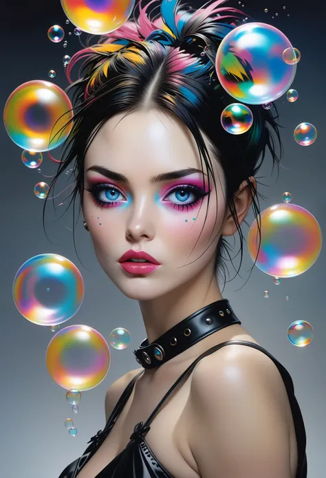 samdoesarts style drunken beauties like delirium in sandman, (Colorful soap bubbles that create hallucinations), author：Jeremy Mann, by Sandra Chevrier, author：Dave McCann (Dave Mckean)、Richard Avedon (Richard Avedon) and Maciej Kuciara (Maciej Kuciara), P...