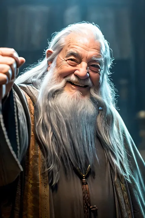 Please draw the upper body of a smiling old man like Gandalf or Dumbledore, as shown in the picture.