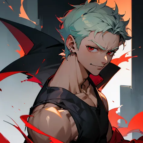 gray hair、short hair、two block、red eye、muscular、young man、Cyberpunk style city、face only、brown、Yankee、flashy colors、bad smile、7 earrings、short hair、short hair、two block、two block、all back、all back、anime picture、face only、all back、two block、two block、short ...