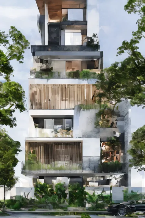 a rendering of a house with a sloping roof and a balcony, a 3D render by Aya Goda, trending on cgsociety, render, beautifully detailed render, realistic 3 d style, concept house, isometric 3d render, excellent 3d render, very realistic render, isometric vi...