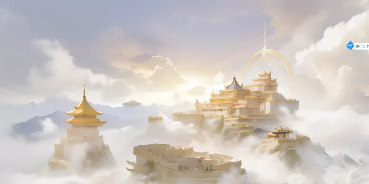 Cloud rendering，arafd view，A fantasy castle in the sky，, palace background, Chinese fantasy, matte concept art, 4K detail fantasy, Chinese ancient castle, Beautiful rendering of the Tang Dynasty, fantasy concept art, Unreal Engine Fantasy Art, Amazing scre...