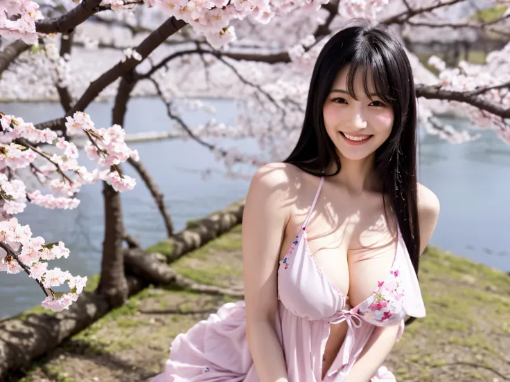 An older sister with a beautiful face 

long black straight hair 

(black hair) 

A happy smile 

G cup breasts 

Spending time in scantily clad clothes 

Cherry blossom viewing under the Yoshino cherry tree 

Cherry blossoms in full bloom 

View of the ri...