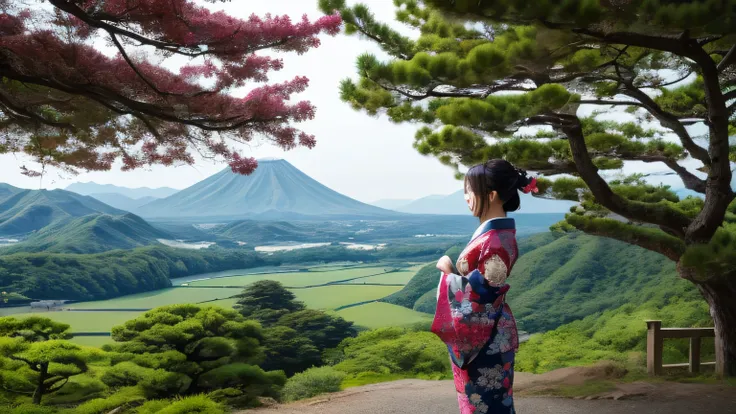 Japanese kimono woman、japanese landscape