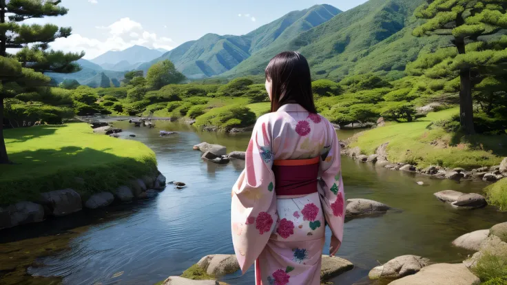 Japanese kimono woman、japanese landscape