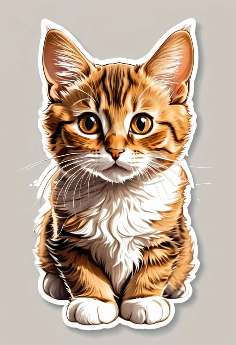 (Best quality,highres,Meisterwerk:1.2),Vektorgrafik, T-Shirt-Design, Sweet young cat in brown light brown that is sweet and cuddly, White background, Sticker-art, Comic-Style