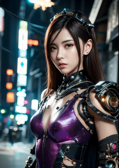 (top-quality:1.2, masterpiece)、ultra high resolution、extremely ultra surrealism, (Photorealsitic:1.4)、Raw photo、Steampunk Battle Cyborg devil、large wings made of metal、black porcelain body、red  hair、glowy skin、1 Cyborg Girl、japanese, extremely cute face,  ...