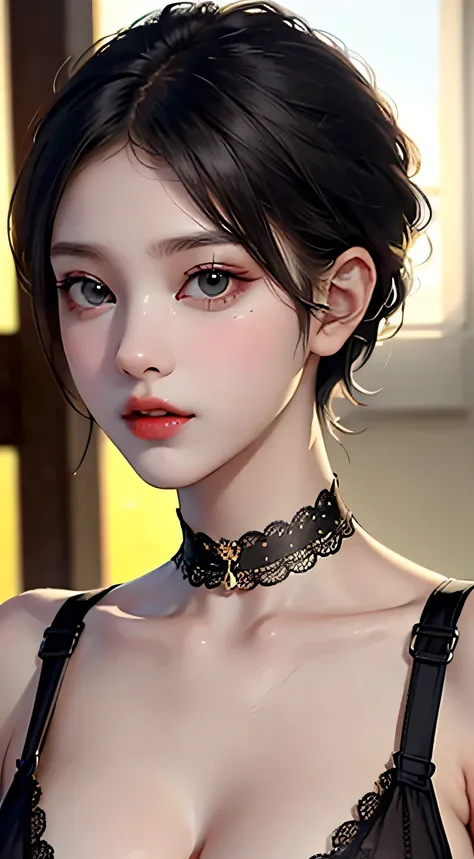 (((NSFW1.5))), 20 year old woman、black haired、(top fade:1.3)、dark theme、calm tone、calm colors、high contrast、(natural skin texture、hyper realism、soft light、sharp)、(Masseter muscle part:1.3)、(8K、Photoreal、RAW photo、highest quality: 1.4)、beautiful expression、...