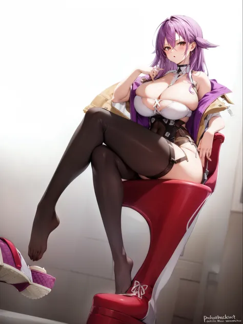 purple hair，teenage girl，Big breasts