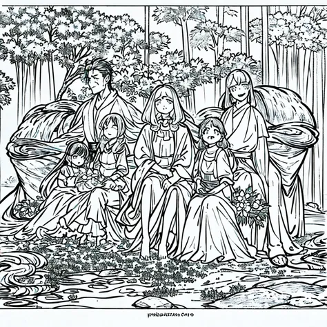 Generate this scene into a drawing: After some time, Sapigao and his family moved down to the village where he saw a virgin forest with abundant water, very fertile soil and plenty of wild life. They noticed a wild plant abundant in the place with long wid...